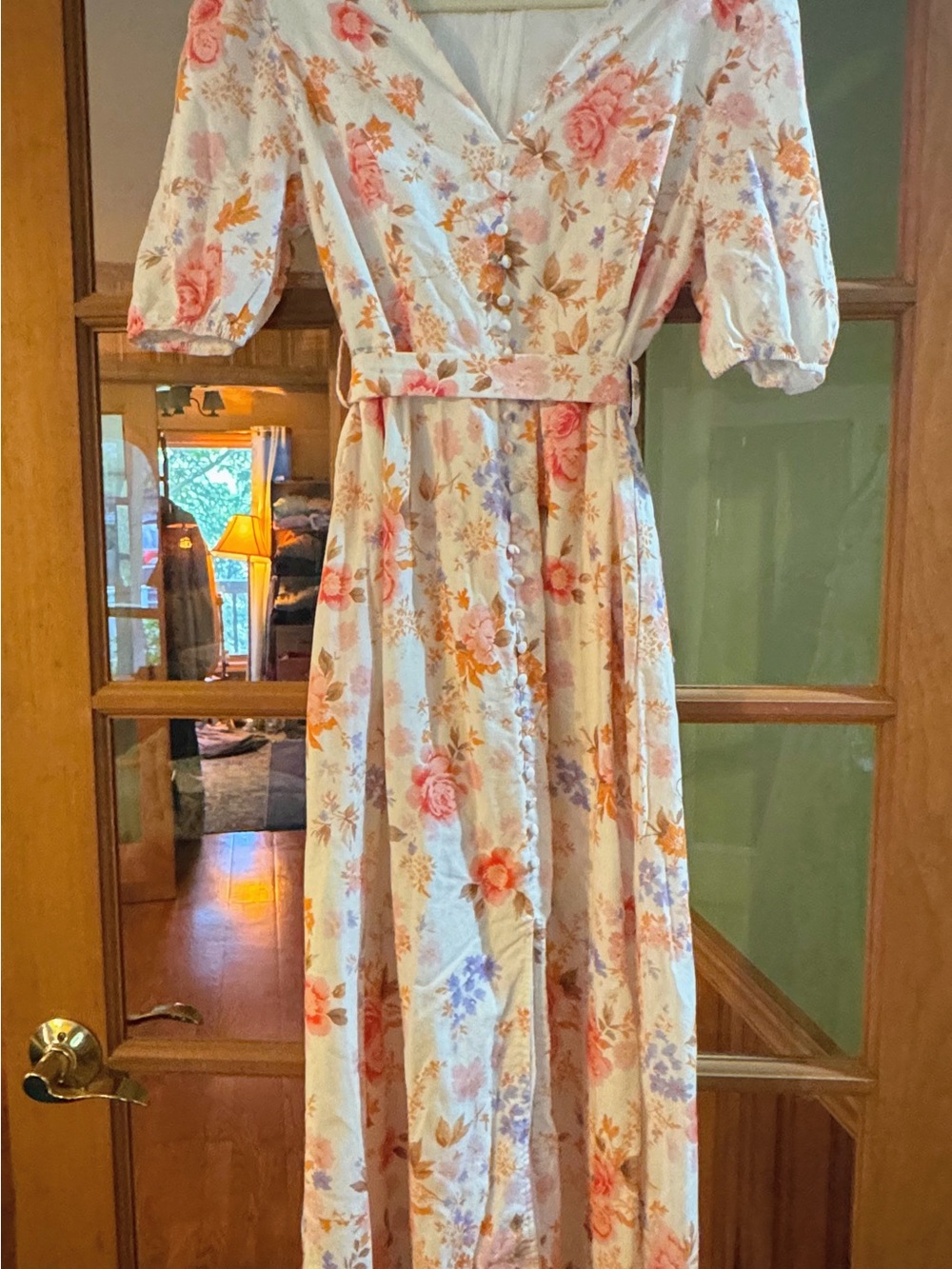 White Floral Maxi Dress with Floral Print and Tie Waist